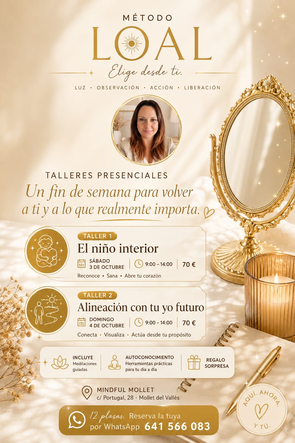 Cartel de los talleres Método LOAL — 3 y 4 de octubre, 9:00 a 14:00, en Mindful Mollet